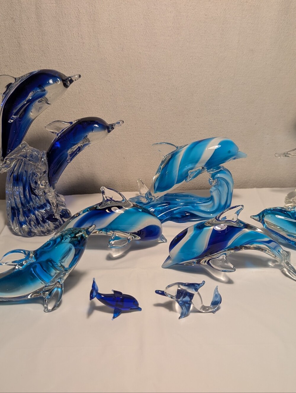 Blue Glass Dolphin Figurine collection- Handblown Decorative Sculpture